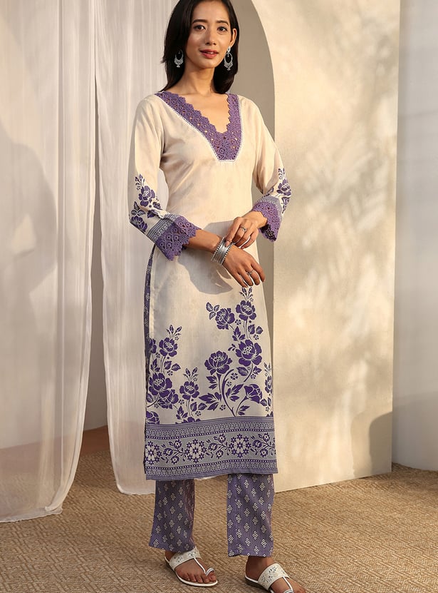 LIBAS Floral Print Straight Kurta Set