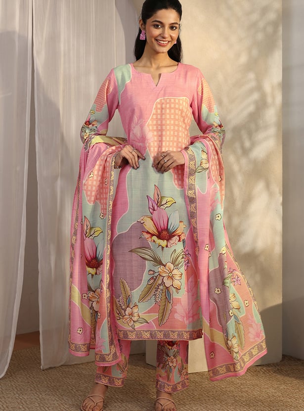 LIBAS Floral Print Straight Kurta Set