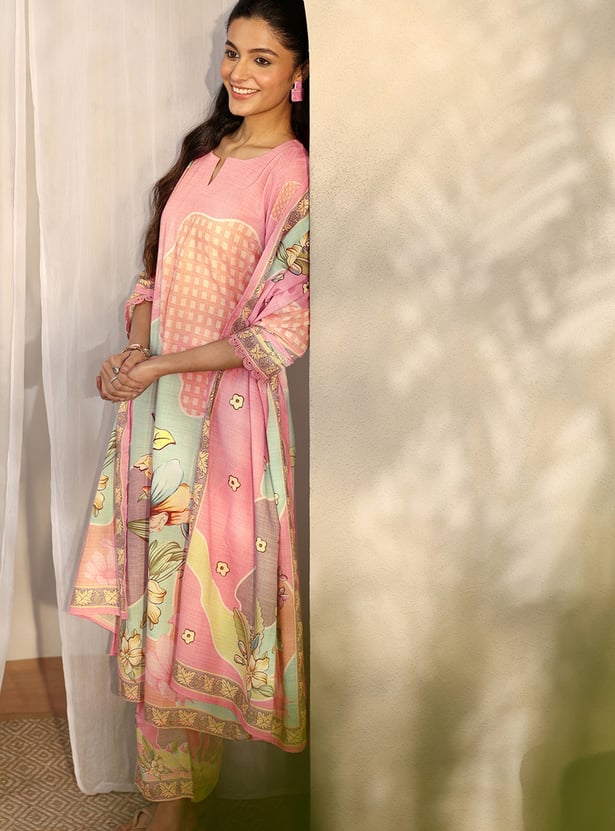 LIBAS Floral Print Straight Kurta Set