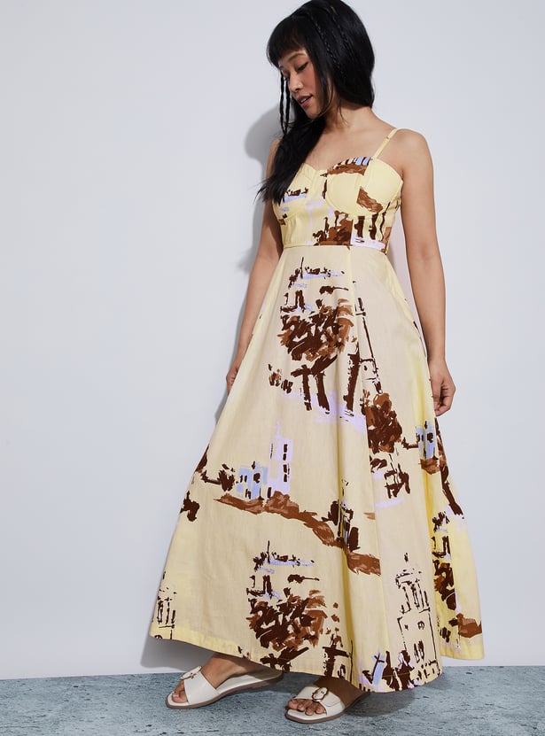 GINGER Abstract Print Spaghetti Maxi Dress