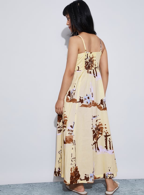 GINGER Abstract Print Spaghetti Maxi Dress