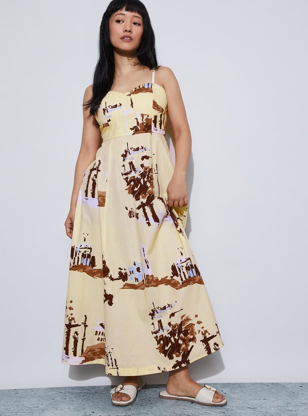 GINGER Abstract Print Spaghetti Maxi Dress