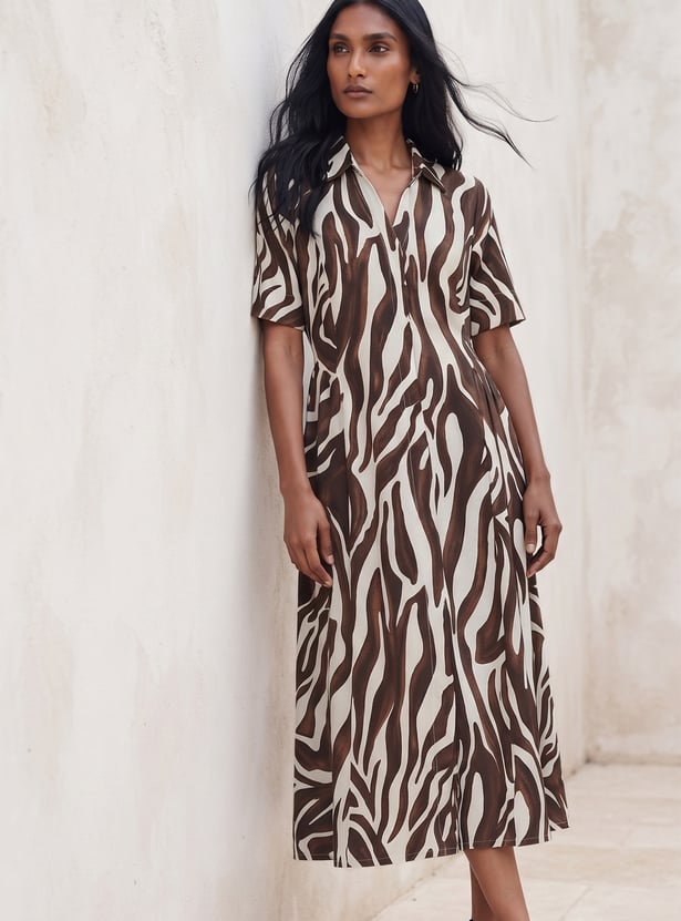 CODE Printed Button-Down Midi Dress