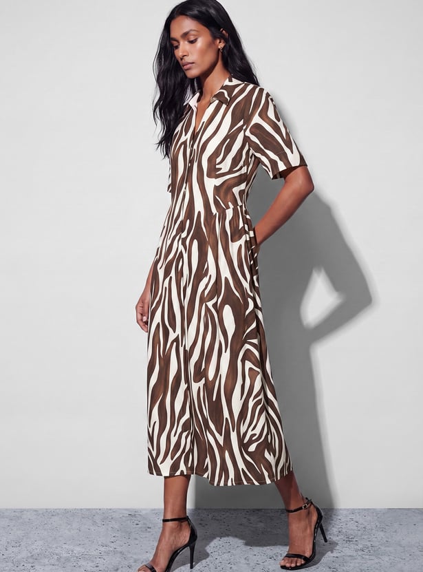 CODE Printed Button-Down Midi Dress