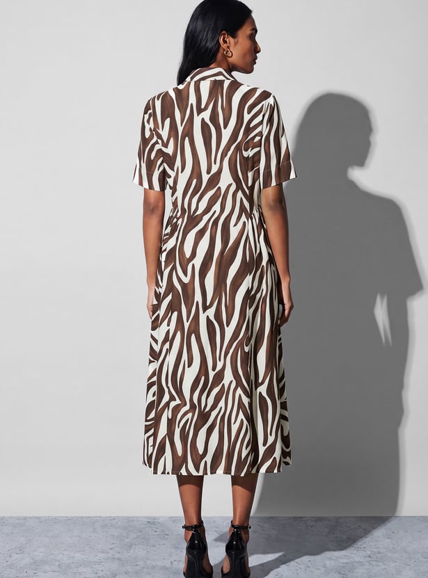 CODE Printed Button-Down Midi Dress
