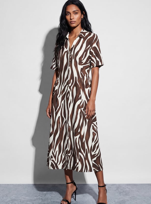CODE Printed Button-Down Midi Dress