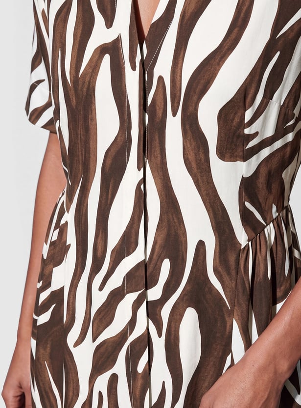 CODE Printed Button-Down Midi Dress