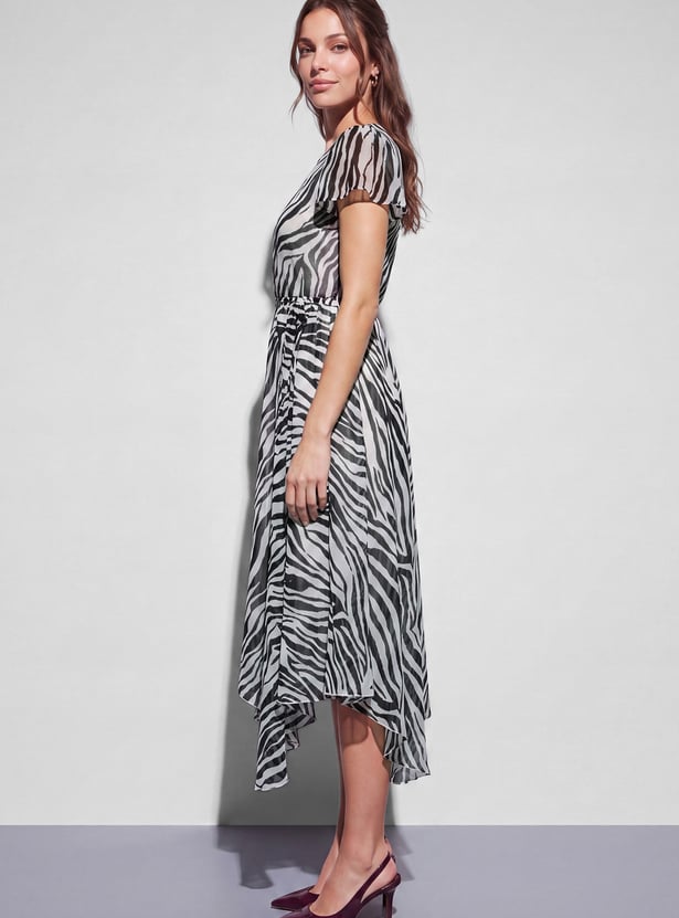 CODE Printed Asymmetric Hem Midi Dress