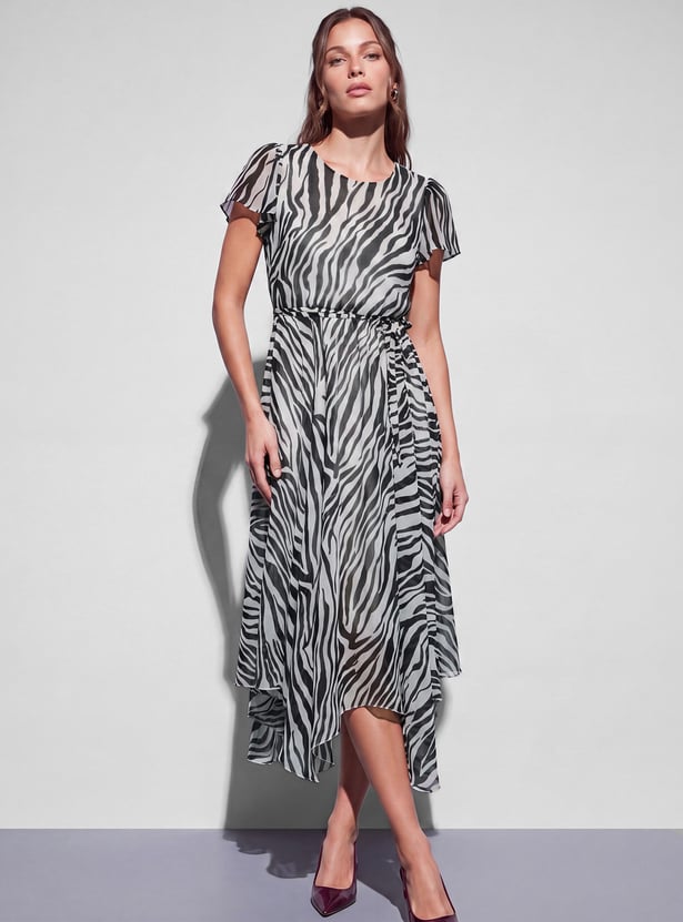 CODE Printed Asymmetric Hem Midi Dress