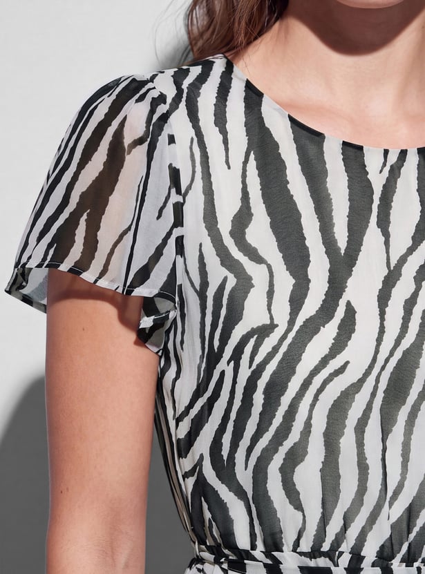 CODE Printed Asymmetric Hem Midi Dress