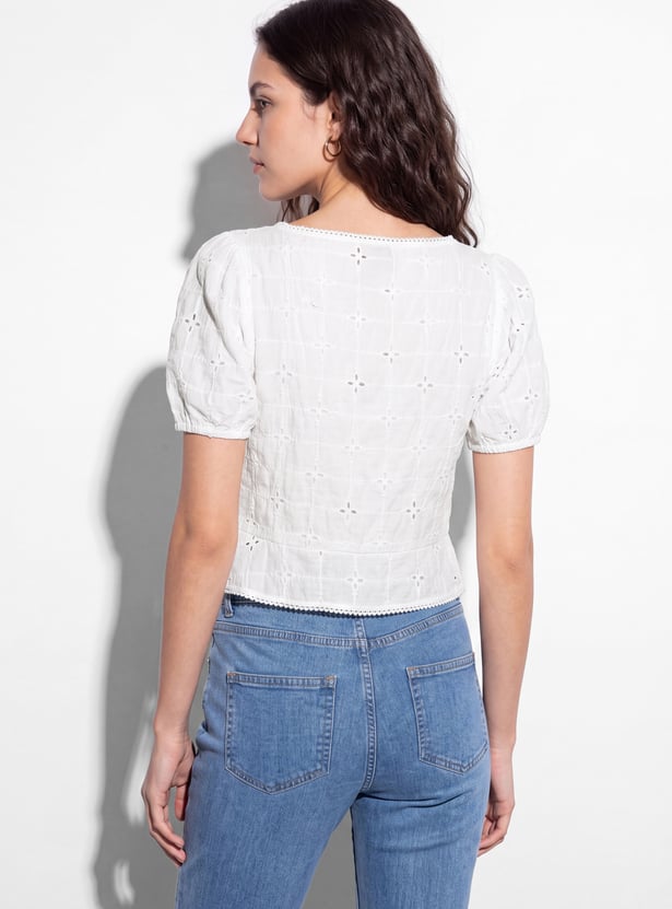 GINGER Self Design Tie-Up Crop Top