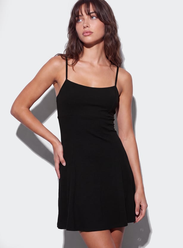 GINGER Solid Spaghetti Neck Skater Dress