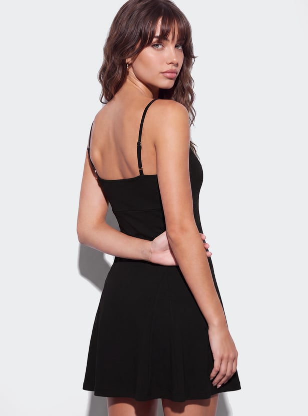GINGER Solid Spaghetti Neck Skater Dress