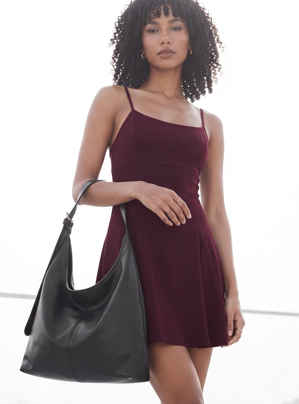 GINGER Solid Spaghetti Neck Skater Dress