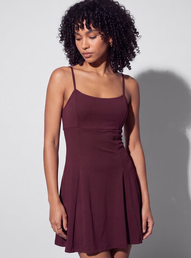 GINGER Solid Spaghetti Neck Skater Dress