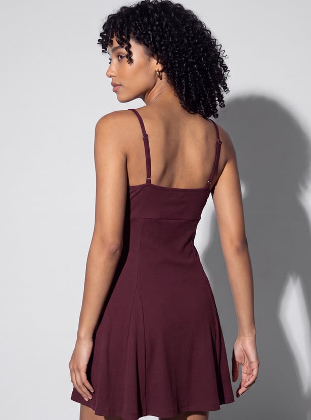 GINGER Solid Spaghetti Neck Skater Dress