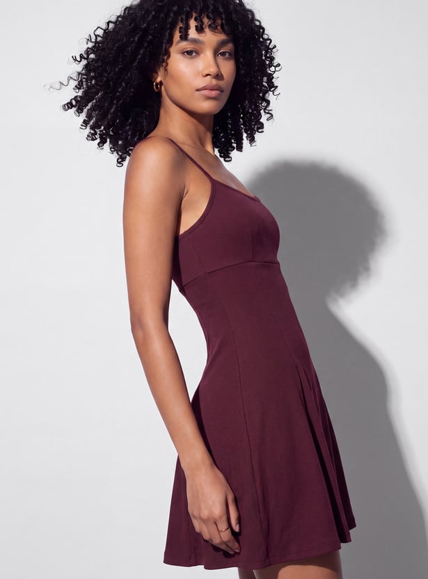 GINGER Solid Spaghetti Neck Skater Dress