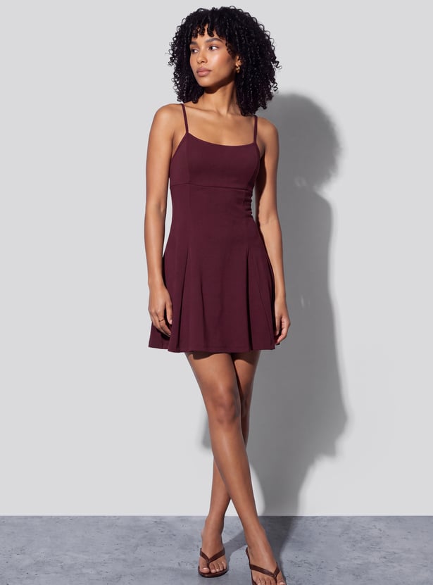 GINGER Solid Spaghetti Neck Skater Dress