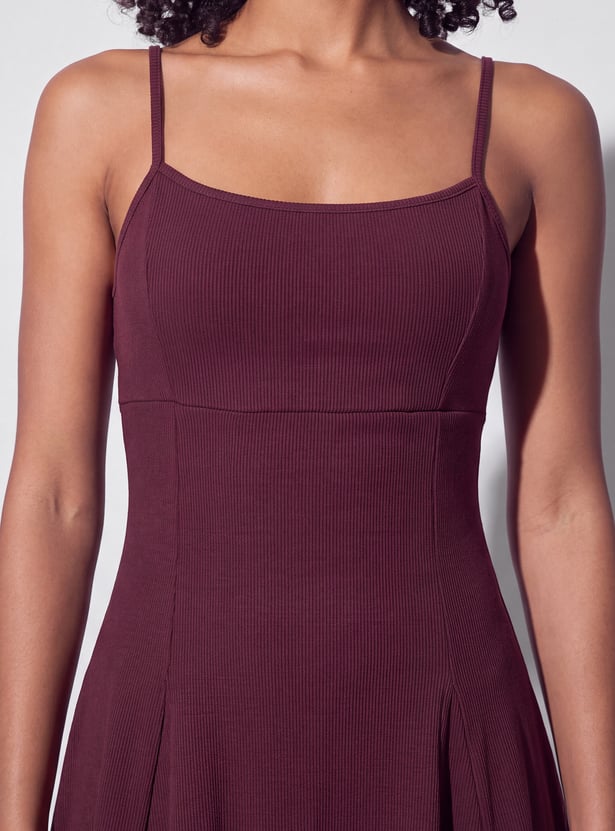 GINGER Solid Spaghetti Neck Skater Dress