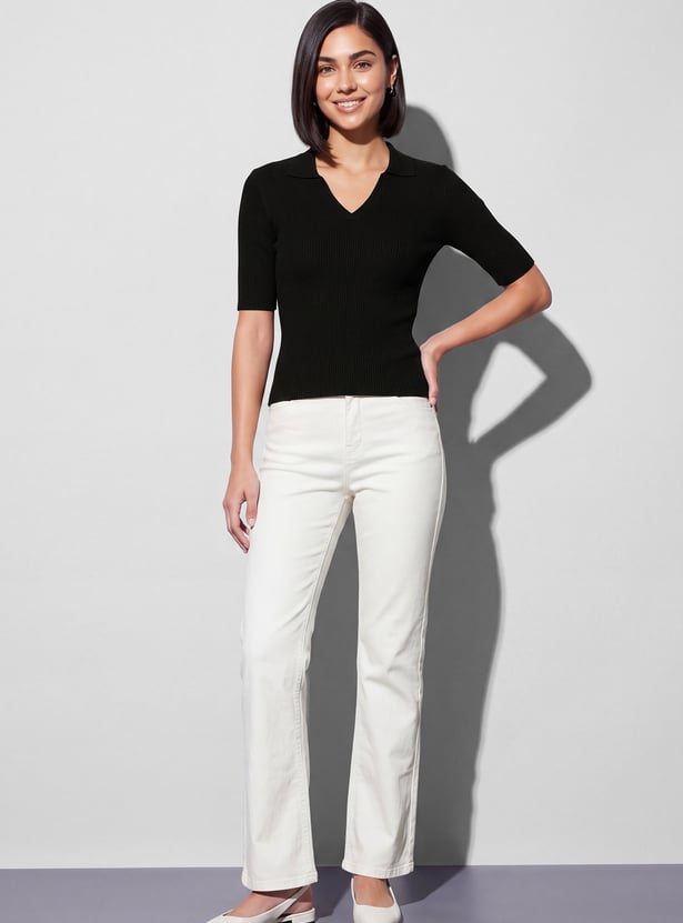 FAME FOREVER Solid V-Neck Tie-Up Top