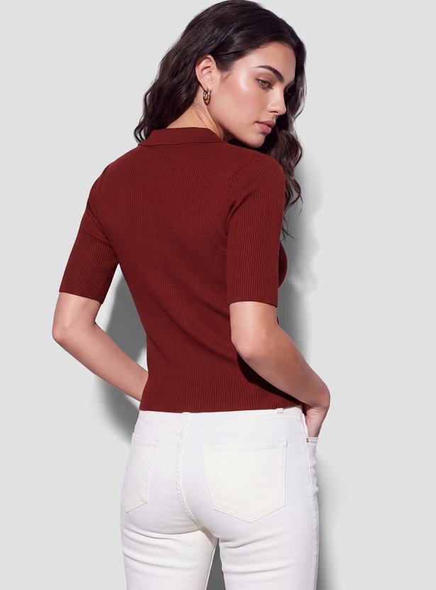 FAME FOREVER Ribbed Collared Top