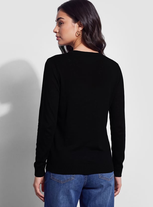 FAME FOREVER Solid V-Neck Full Sleeves Top