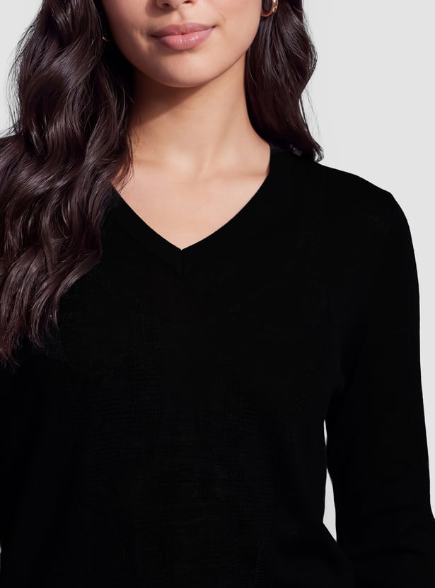 FAME FOREVER Solid V-Neck Full Sleeves Top