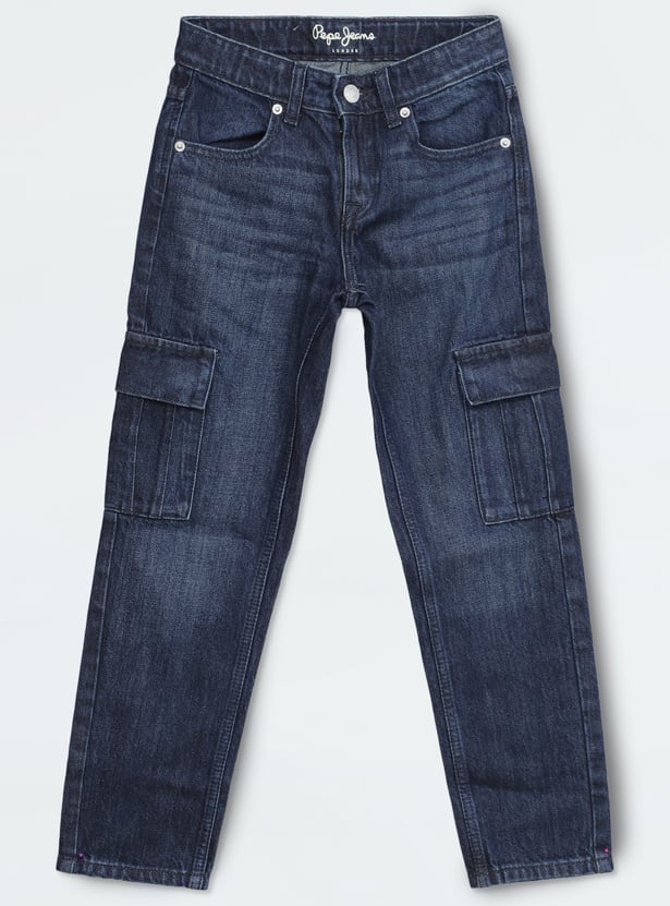 PEPE JEANS Boys Dark Wash Comfort Fit Cargo Jeans