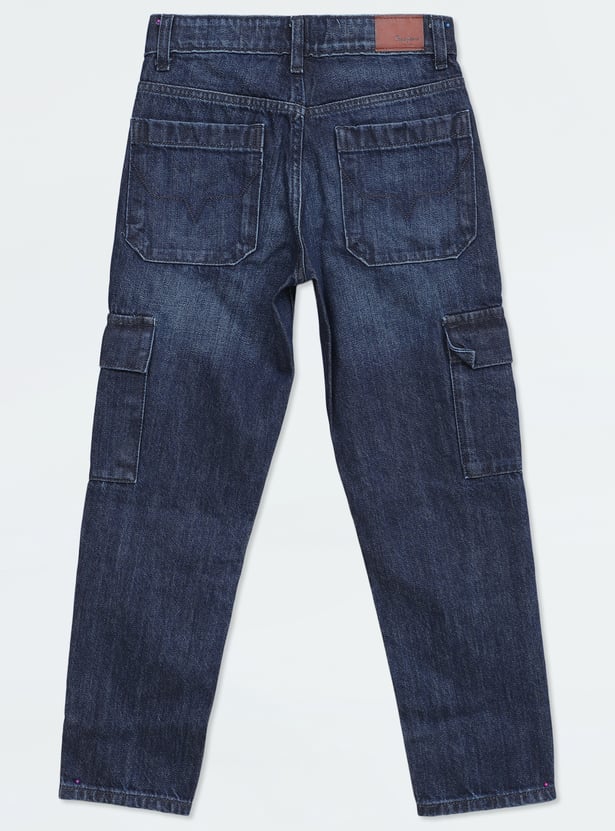 PEPE JEANS Boys Dark Wash Comfort Fit Cargo Jeans