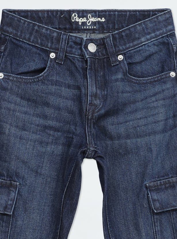 PEPE JEANS Boys Dark Wash Comfort Fit Cargo Jeans