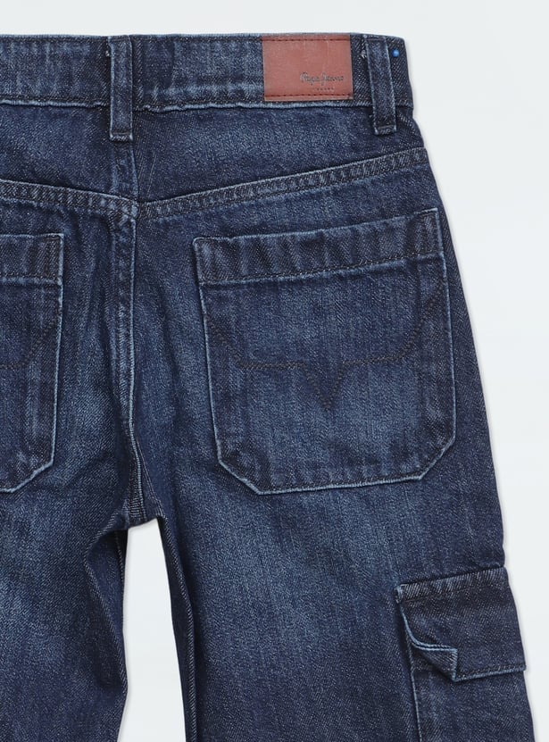 PEPE JEANS Boys Dark Wash Comfort Fit Cargo Jeans