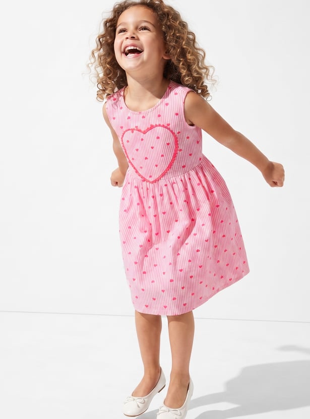 FAME FOREVER Girls Striped Heart Design Dress