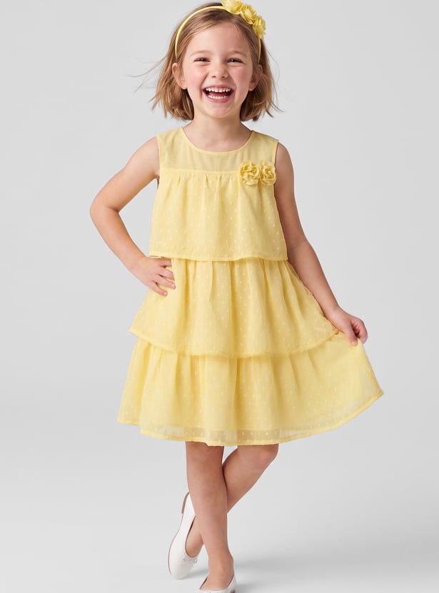 FAME FOREVER Girls Solid Tiered Dress