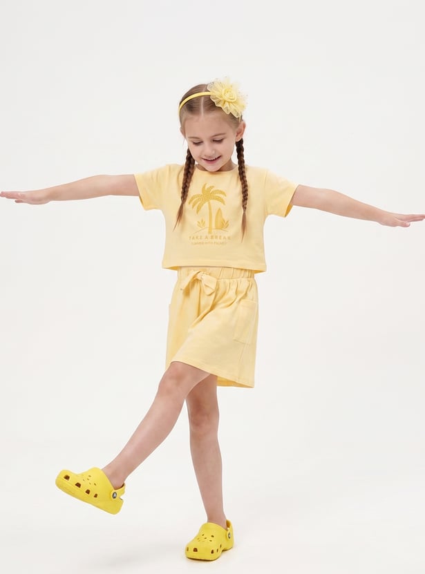 FAME FOREVER Girls Embellished Top with Skirt Set