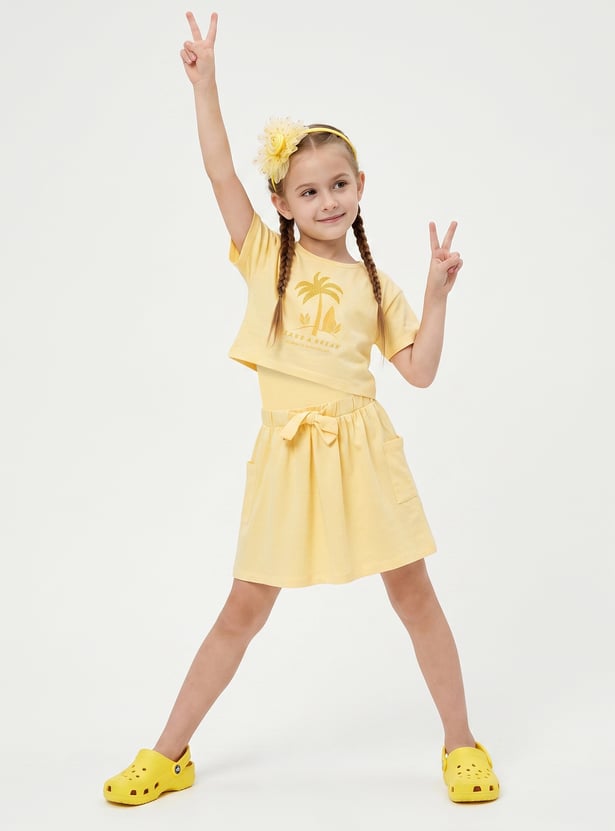 FAME FOREVER Girls Embellished Top with Skirt Set