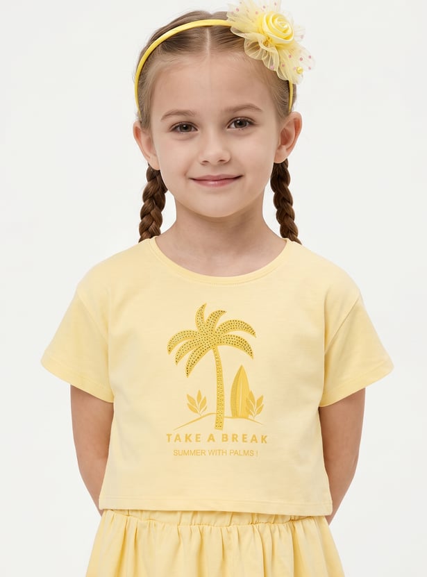 FAME FOREVER Girls Embellished Top with Skirt Set