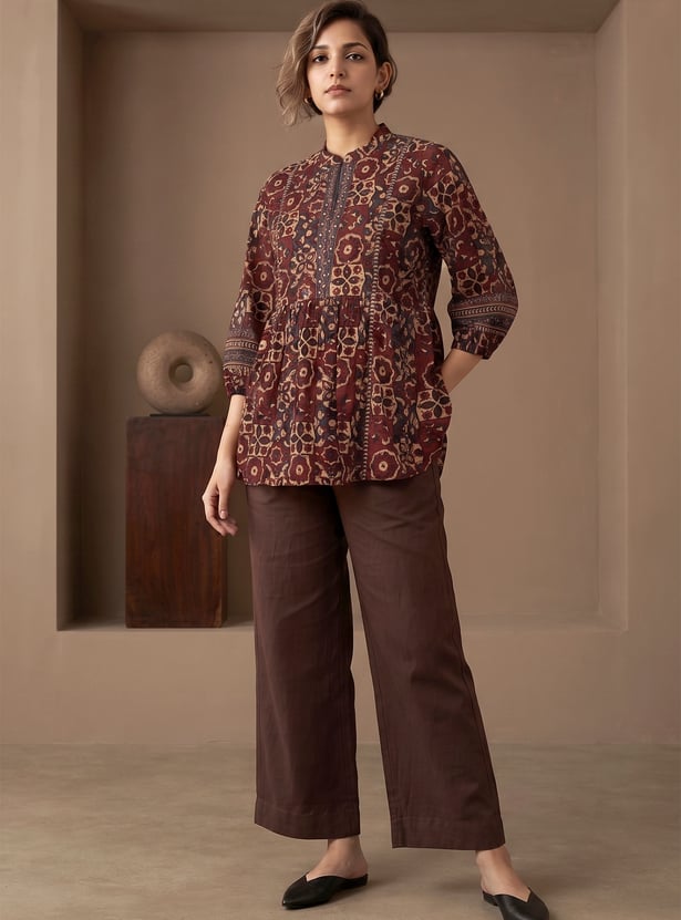 MELANGE Printed Band Collar Tunic