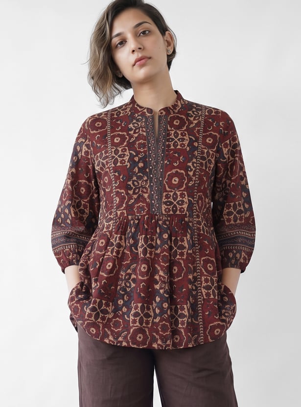 MELANGE Printed Band Collar Tunic