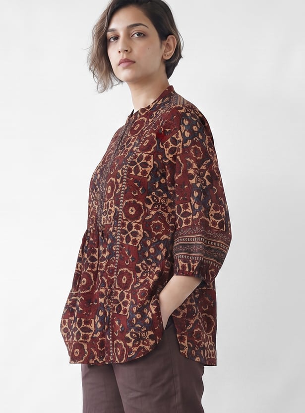 MELANGE Printed Band Collar Tunic