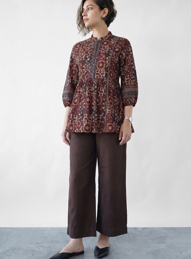 MELANGE Printed Band Collar Tunic