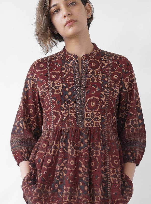 MELANGE Printed Band Collar Tunic