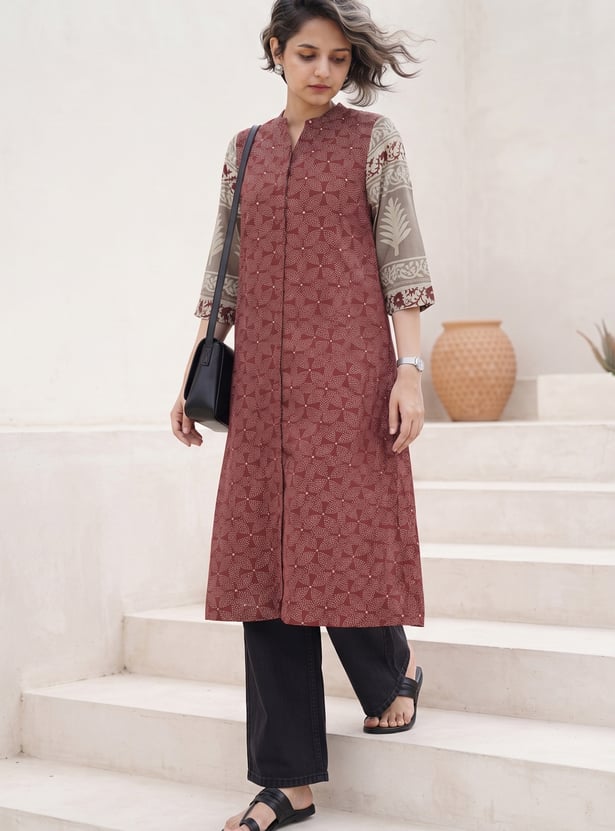 MELANGE Band Collar Straight Kurta