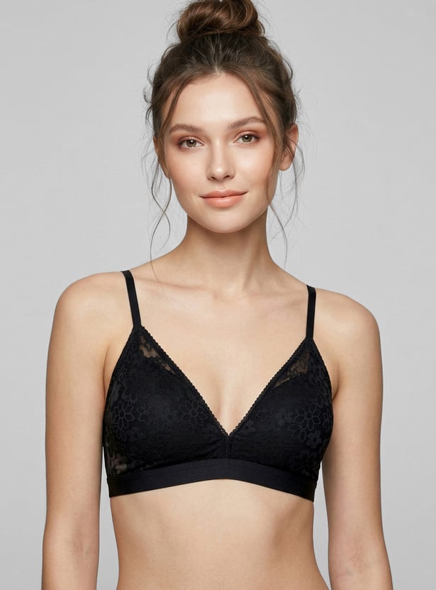 ENAMOR Lace Padded Non-Wired Seamed Everyday Bra