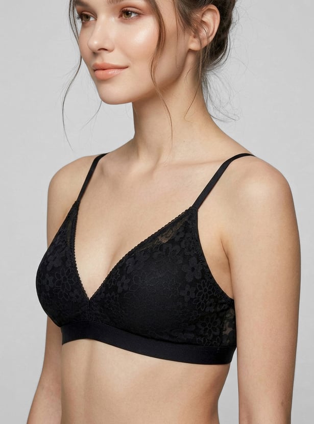 ENAMOR Lace Padded Non-Wired Seamed Everyday Bra