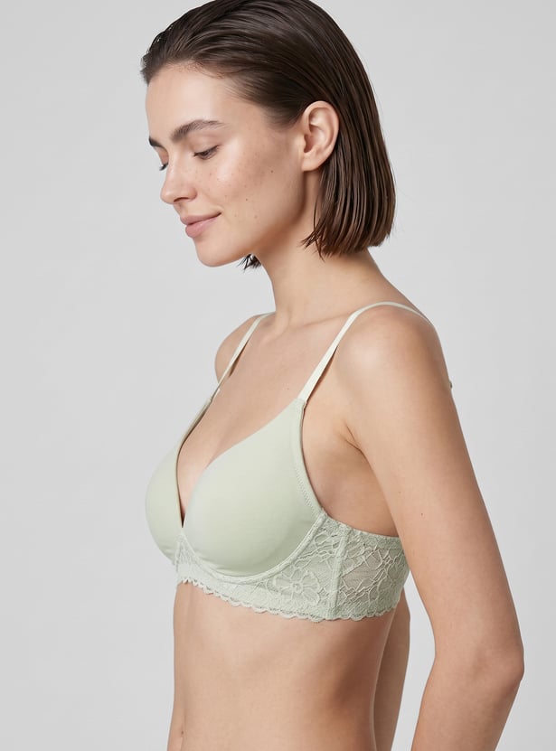 ENAMOR Lace Padded Non-Wired Seamed Everyday Bra