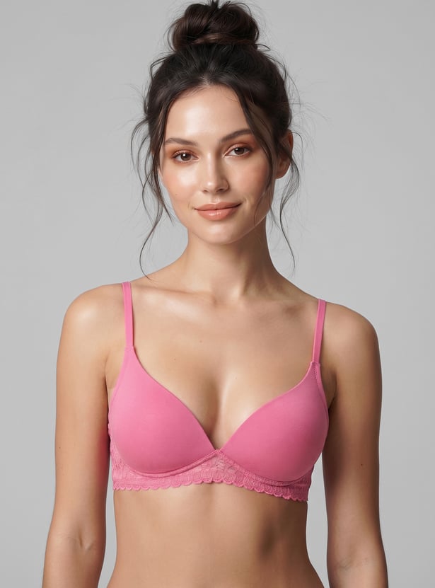 ENAMOR Lace Padded Non-Wired Seamed Everyday Bra