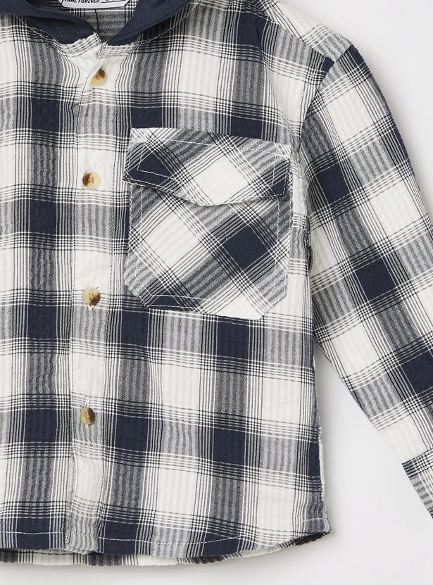 FAME FOREVER Checked Hooded Shirt