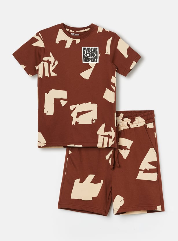 FAME FOREVER Boys Graphic Print T-shirt with Shorts