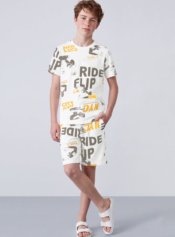 FAME FOREVER Boys Graphic Print T-shirt and Shorts