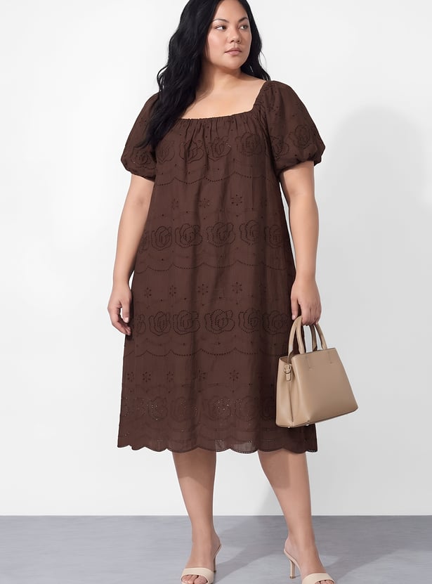 NEXUS Embroidered Square Neck Midi Dress